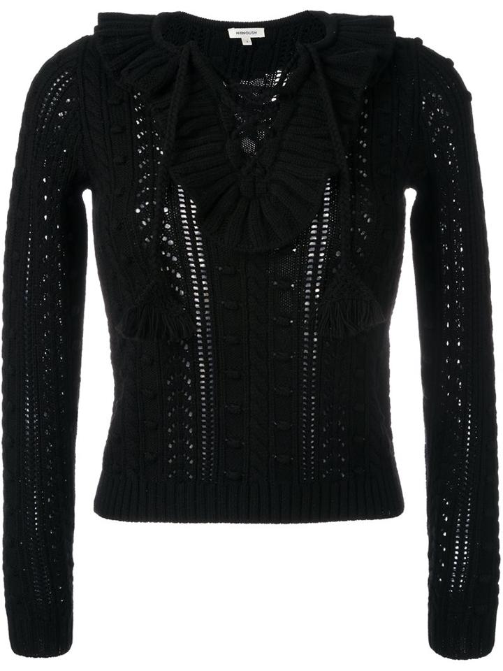Manoush Lace Up Cable Knit Top, Women's, Size: Small, Black, Wool