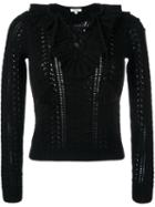 Manoush Lace Up Cable Knit Top, Women's, Size: Small, Black, Wool