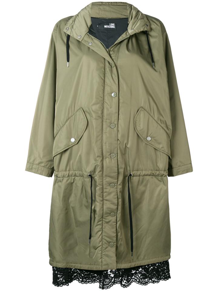 Love Moschino Lace-hem Parka Coat - Green