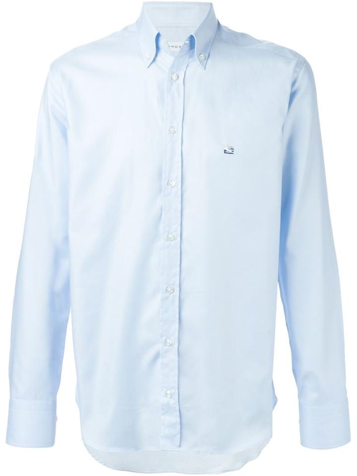 Etro Embroidered Logo Shirt, Men's, Size: 41, Blue, Cotton