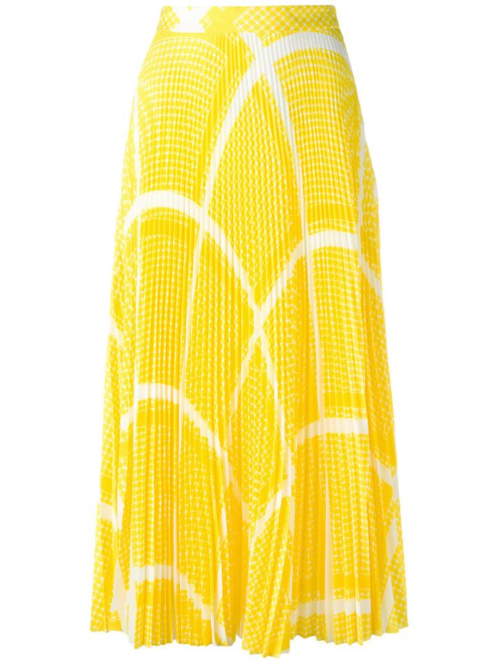 Msgm - Geometric Print Pleated Skirt - Women - Polyester - 42, Women's, Yellow/orange, Polyester