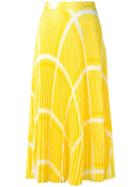 Msgm - Geometric Print Pleated Skirt - Women - Polyester - 42, Women's, Yellow/orange, Polyester