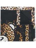 Moschino Leopard Print Teddy Bear Scarf - Black