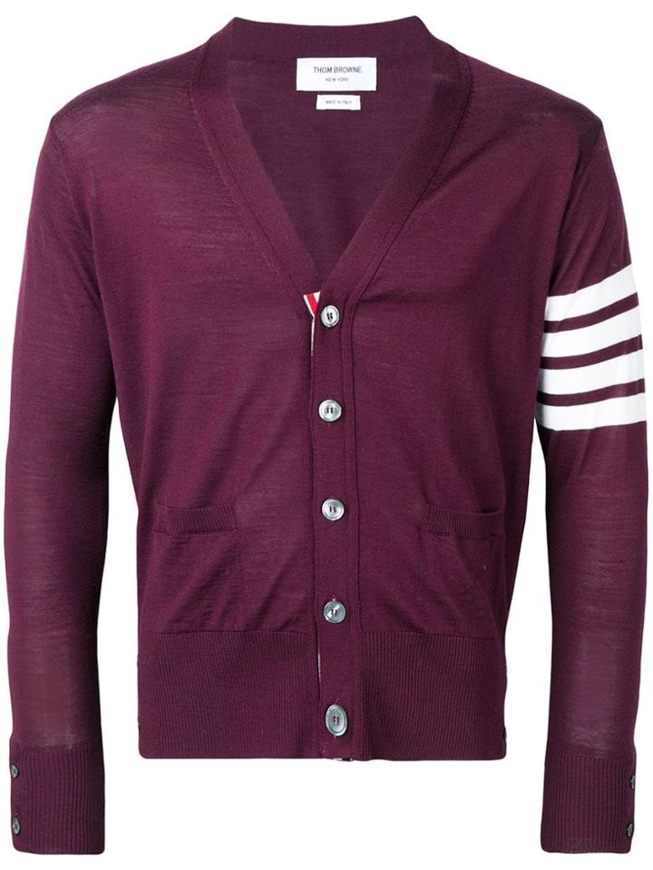 Thom Browne Fine Merino Wool V-neck Cardigan - Red