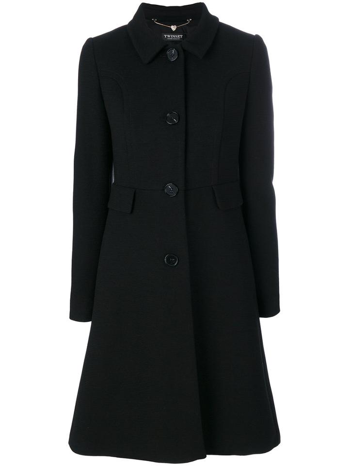 Twin-set - Single Breasted Coat - Women - Cotton/polyamide/spandex/elastane/wool - 46, Black, Cotton/polyamide/spandex/elastane/wool