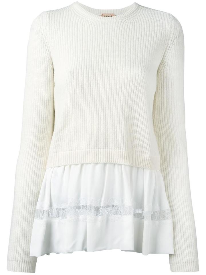 No21 Pleated Inset Jumper, Women's, Size: 42, White, Wool/acetate/silk