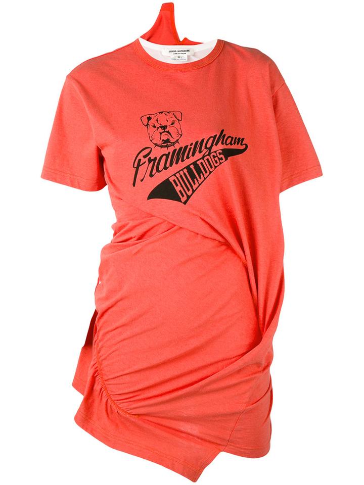 Junya Watanabe Comme Des Garçons - Gathered Detail T-shirt - Women - Cotton/polyester/polyurethane/rayon - S, Women's, Yellow/orange, Cotton/polyester/polyurethane/rayon