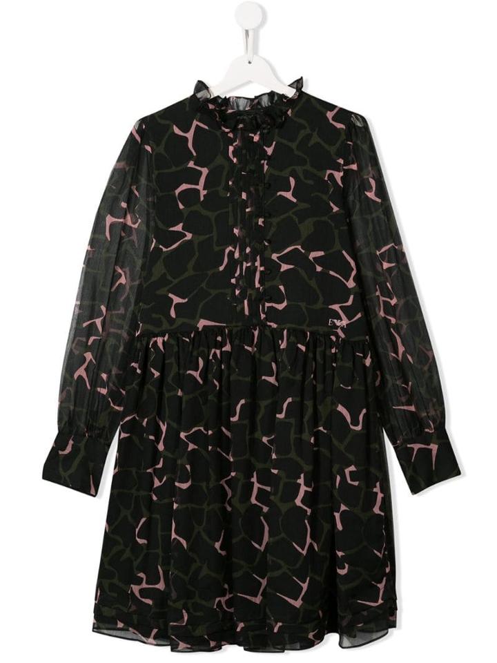 Emporio Armani Kids Teen Flared Printed Dress - Black