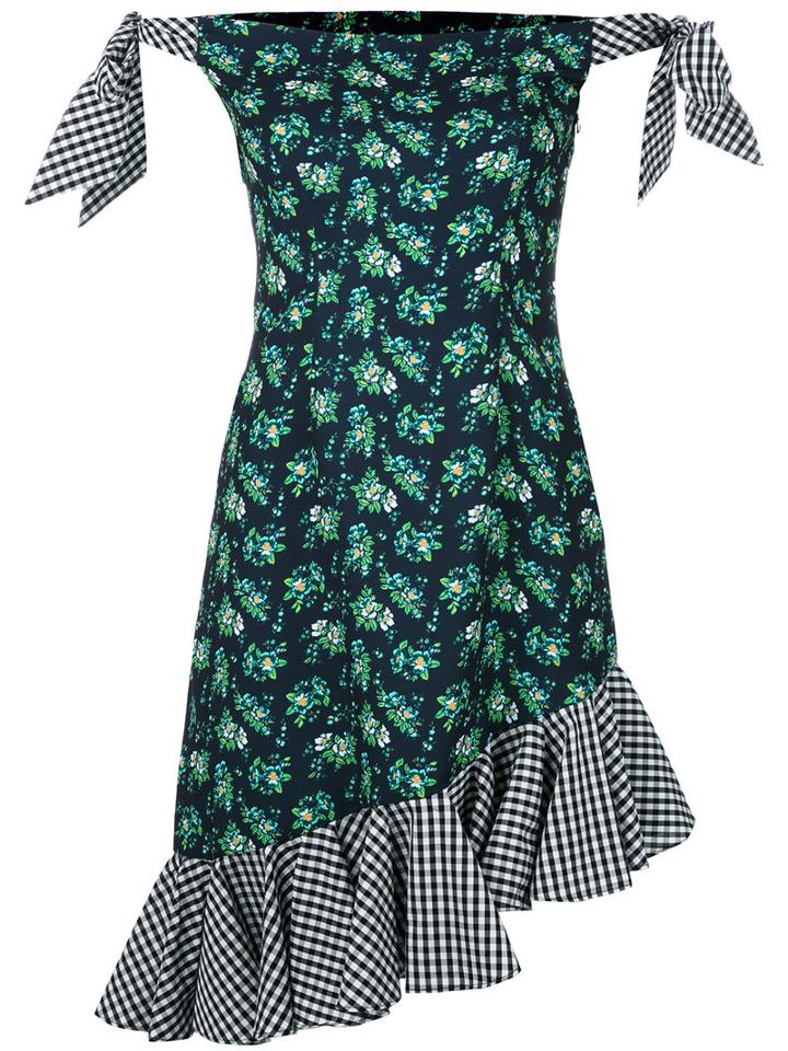 House Of Holland - Off-the-shoulder Crepe Dress - Women - Cotton/polyester - 14, Blue, Cotton/polyester