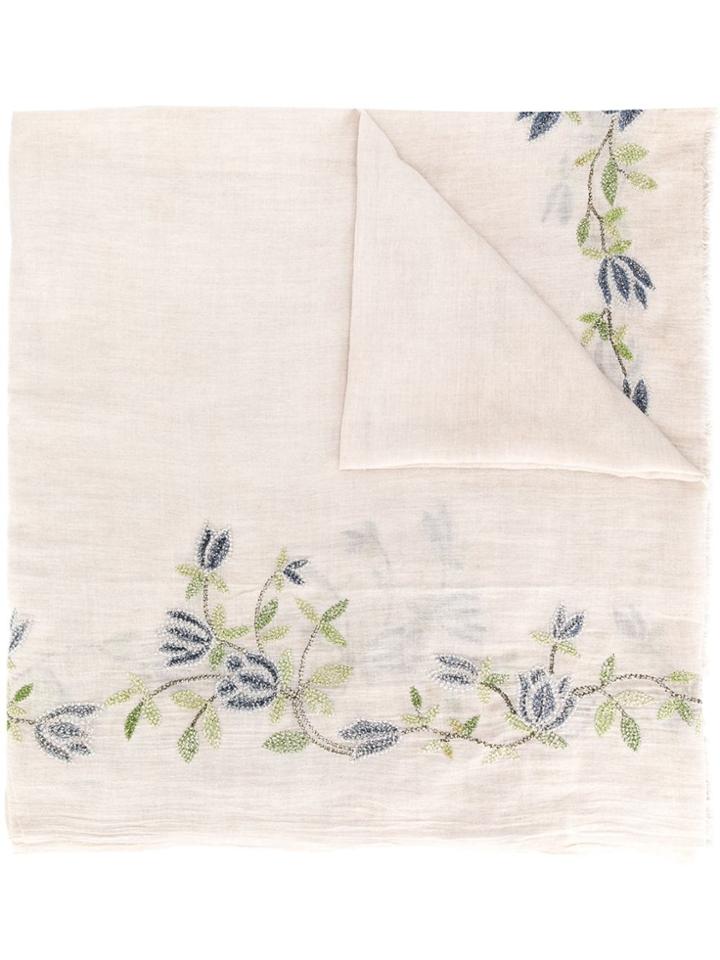 Faliero Sarti Floral Embroidery Scarf - Neutrals