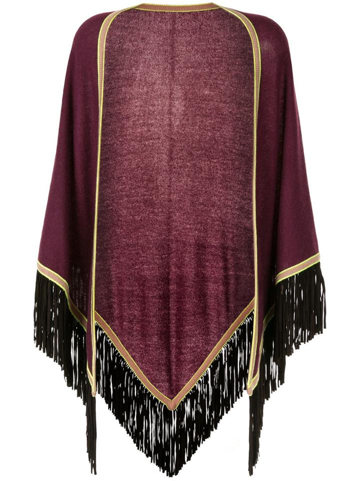 Talbot Runhof Striped Edge Fringed Poncho Jacket - Purple
