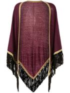 Talbot Runhof Striped Edge Fringed Poncho Jacket - Purple