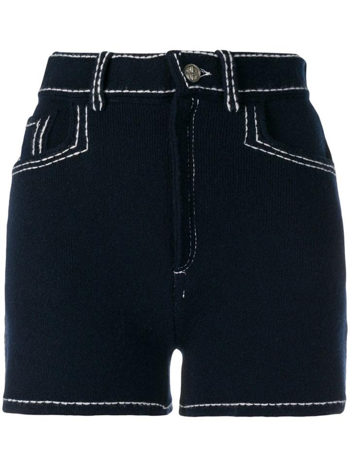 Barrie Stitch-detail Shorts - Blue