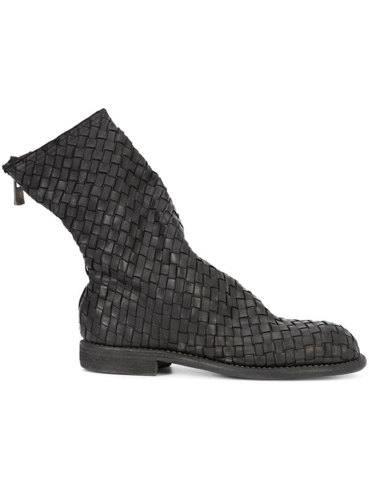 Guidi Interlaced Leather Ankle Boots - Black