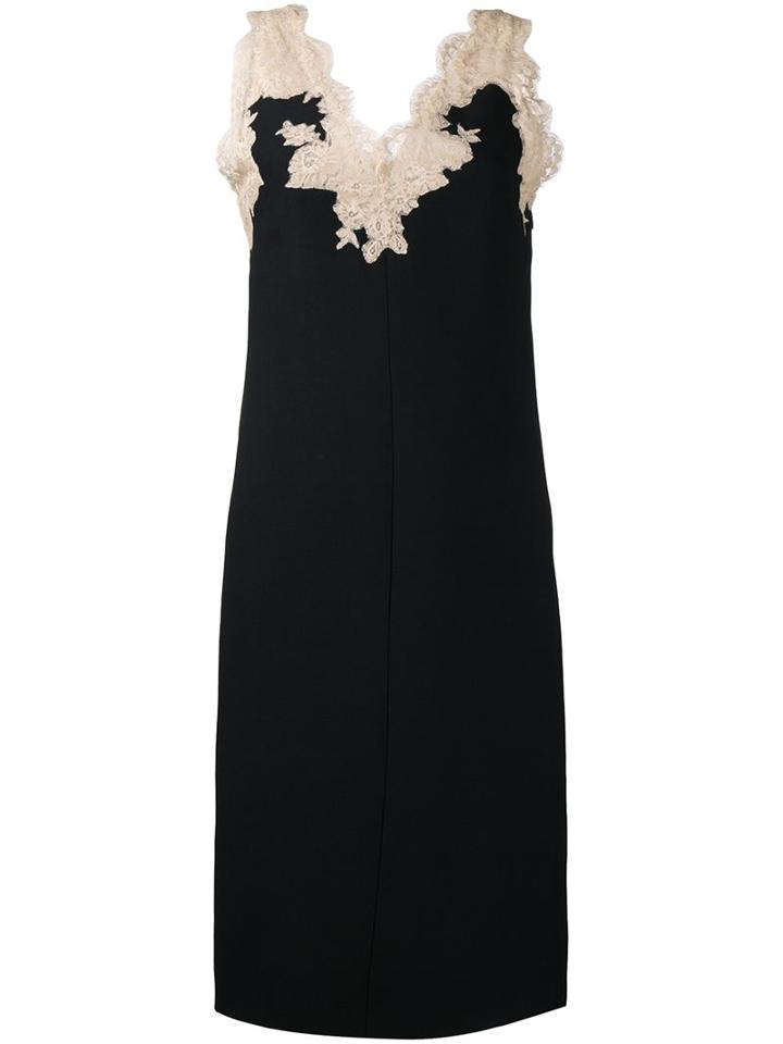 Valentino Lace Trim Dress, Women's, Size: 42, Black, Silk/polyamide/virgin Wool