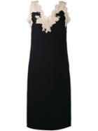 Valentino Lace Trim Dress, Women's, Size: 42, Black, Silk/polyamide/virgin Wool