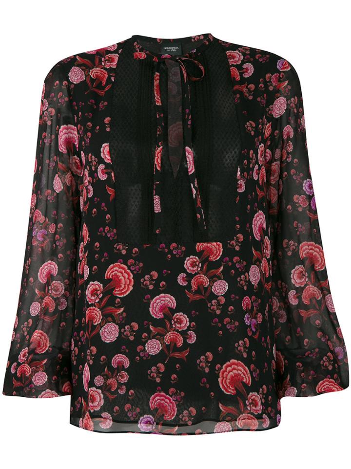 Giambattista Valli Floral Print Tie Neck Blouse - Black