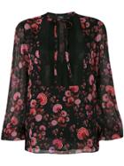 Giambattista Valli Floral Print Tie Neck Blouse - Black