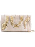 Red Valentino Foldover Snake Clutch - Metallic