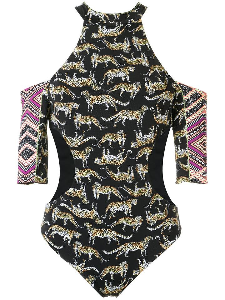 Janiero Leopard Print Swimsuit, Women's, Size: Medium, Black, Polyamide/spandex/elastane