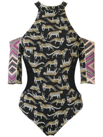 Janiero Leopard Print Swimsuit, Women's, Size: Medium, Black, Polyamide/spandex/elastane