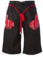 Off-white Fringed Embroidery Denim Shorts, Men's, Size: 34, Black, Cotton/spandex/elastane/polyester