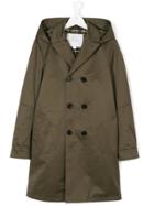 Burberry Kids Double Breasted Hooded Coat - Green