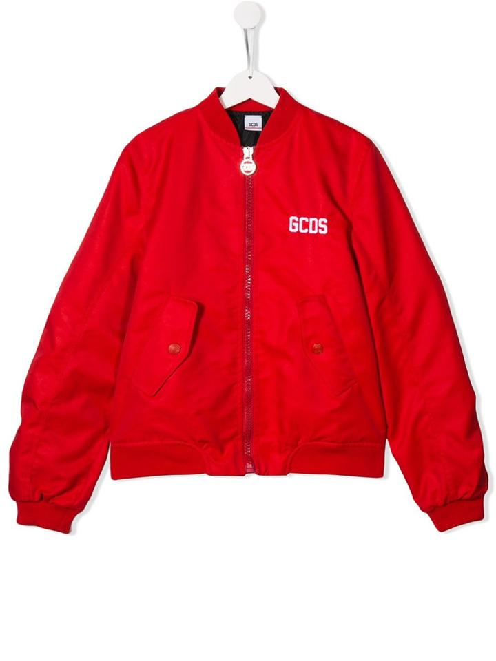 Gcds Kids Logo Print Bomber Jacket - Red