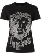 Versus Lion Head Studded T-shirt, Women's, Size: Xs, Black, Cotton/spandex/elastane/metal