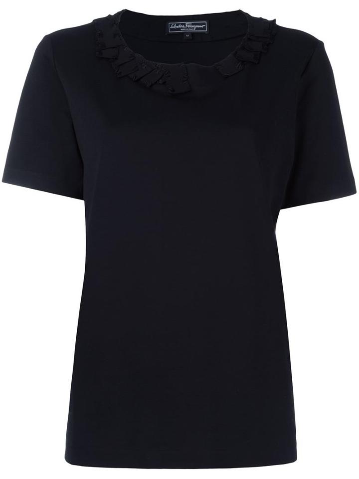 Salvatore Ferragamo Pleated Trim Blouse, Women's, Size: Medium, Black, Cotton