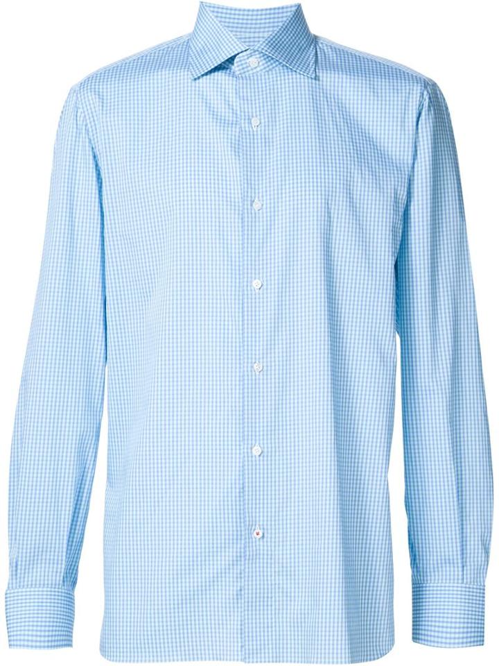 Isaia Gingham Print Shirt, Men's, Size: 16, Black, Cotton