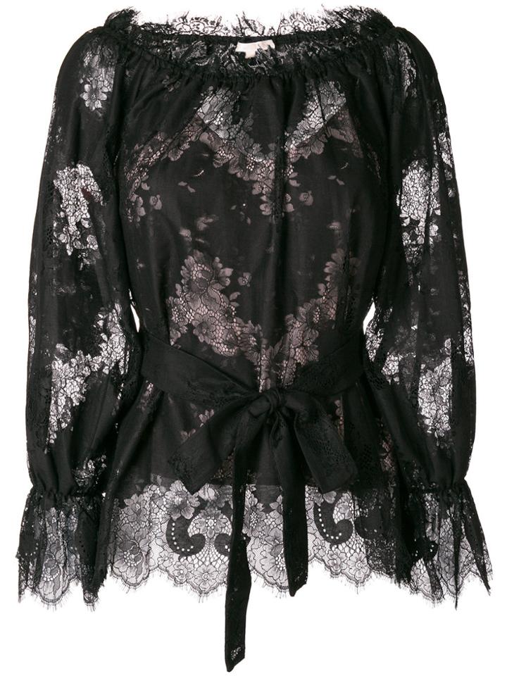 Gold Hawk Lace Belted Blouse - Black