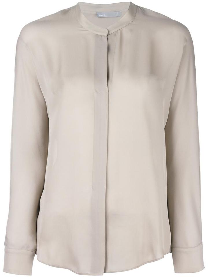 Vince Band Collar Shirt, Women's, Size: 6, Nude/neutrals, Silk