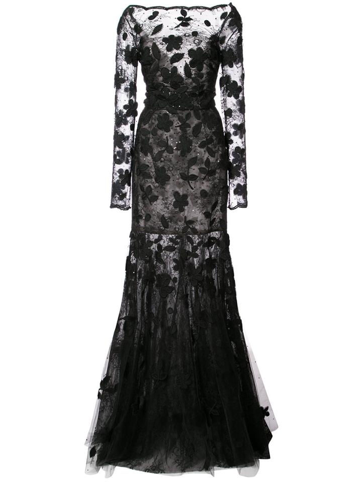 Oscar De La Renta Floral-appliquéd Lace Gown - Black