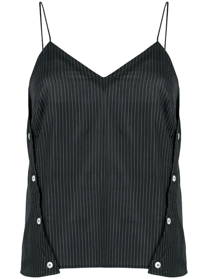 Gauchère Button Detail Pinstripe Lea Top - Black