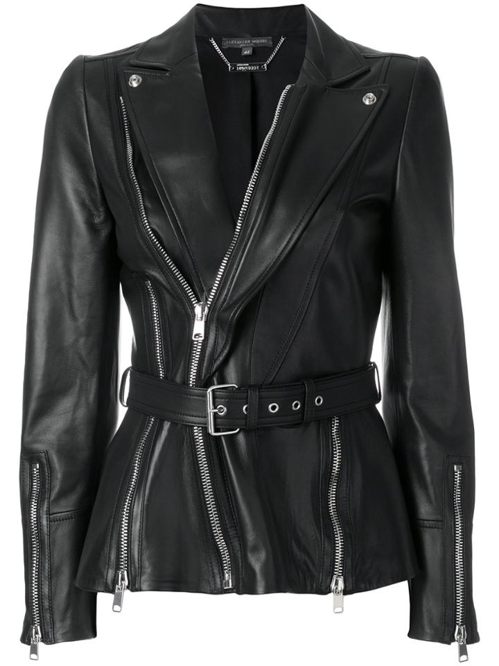 Alexander Mcqueen Belted Biker Jacket - Black