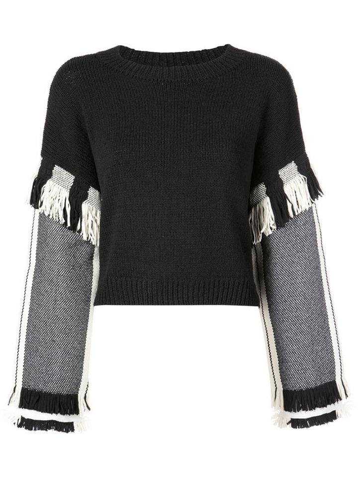 3.1 Phillip Lim Long Sleeve Fringed Sweater - Black