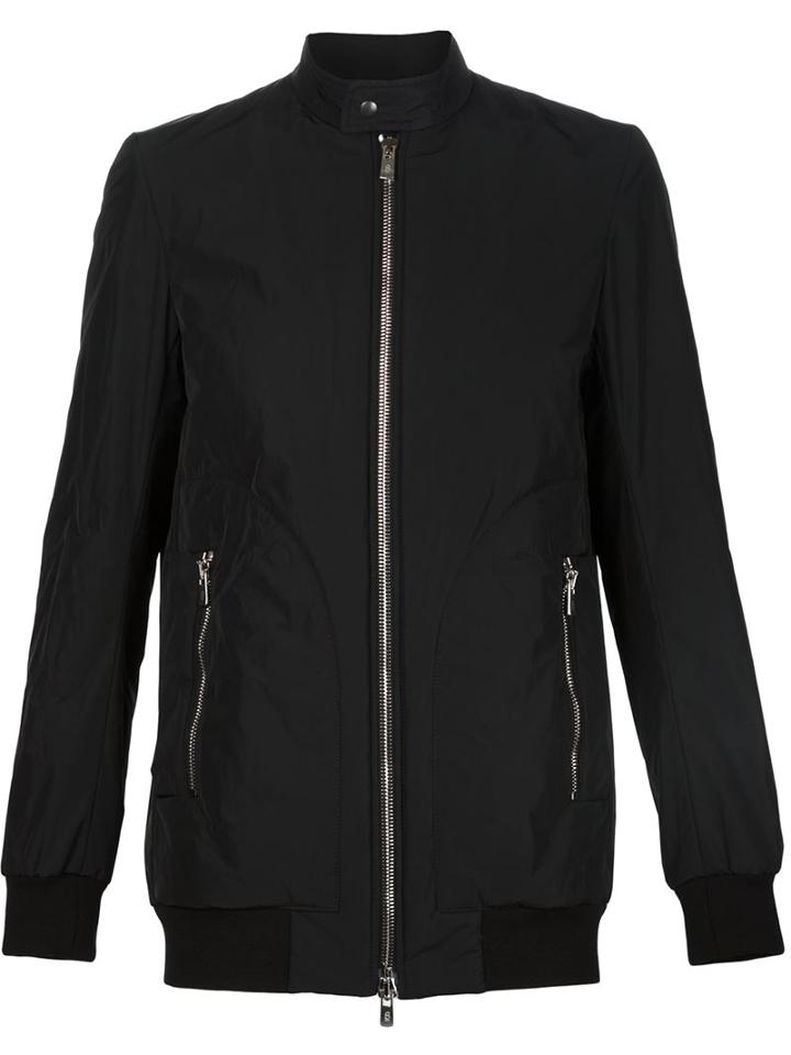 Thamanyah Band Collar Bomber Jacket, Men's, Size: 48, Black, Polyester
