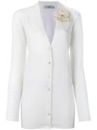 Lanvin Flower Brooch V-neck Cardigan, Women's, Size: Small, White, Polyamide/polyester/spandex/elastane/iron