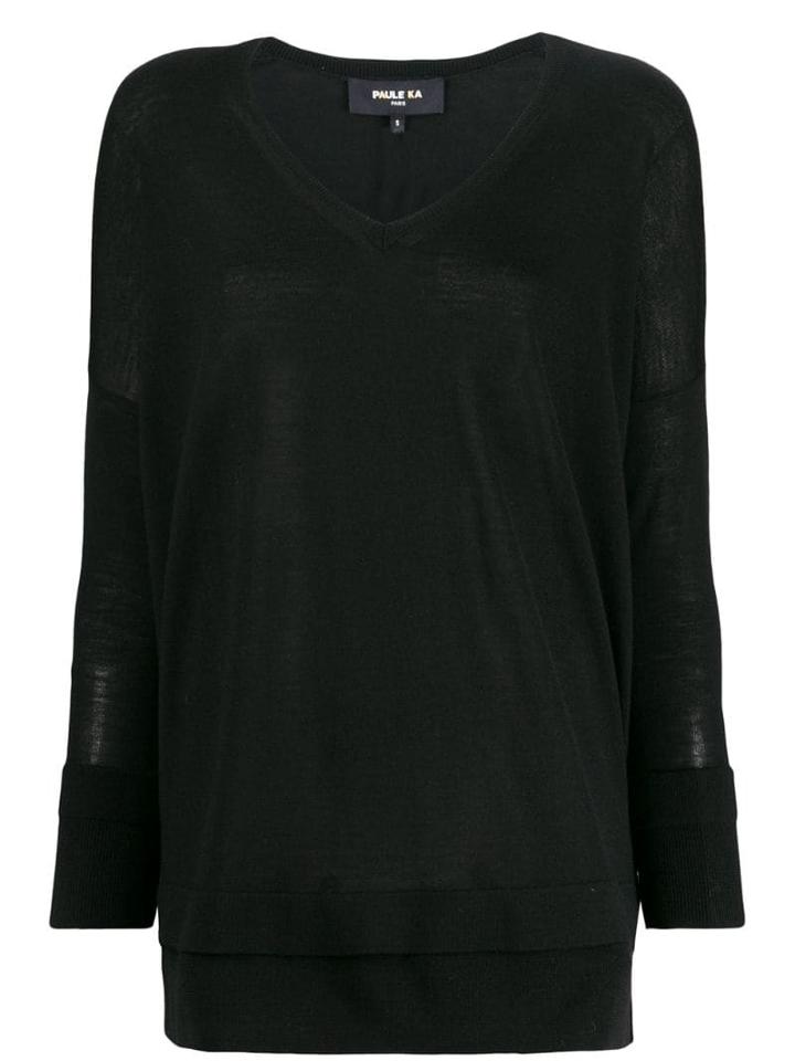 Paule Ka Layered-effect V-neck Pullover - Black