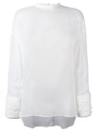 Cédric Charlier Gathered Cuffs Sheer Blouse, Women's, Size: 40, White, Acetate/silk/polyamide