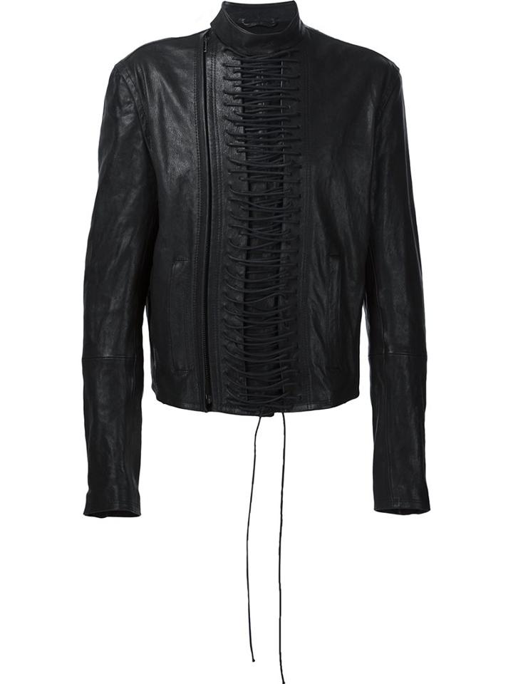 Haider Ackermann Lace-up Leather Jacket, Men's, Size: Large, Black, Cotton/leather/rayon