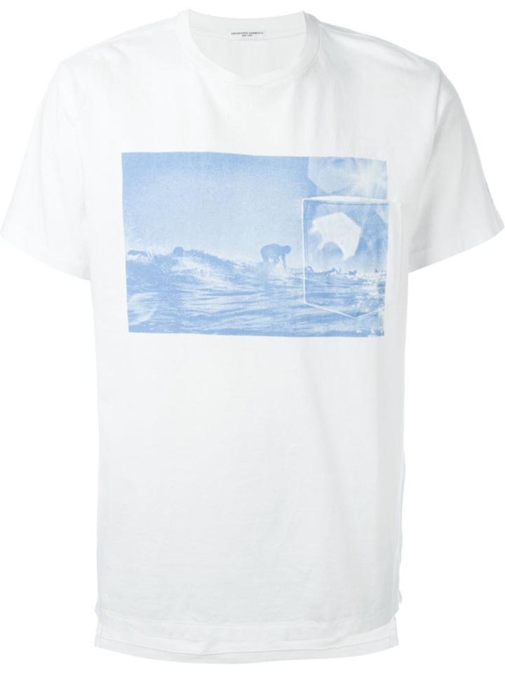 Engineered Garments Take-off Surf Print T-shirt, Men's, Size: Small, White, Cotton