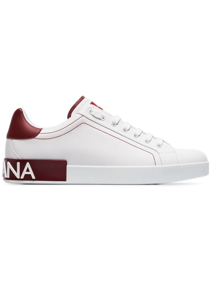 Dolce & Gabbana White And Red Logo Leather Low To Sneakers