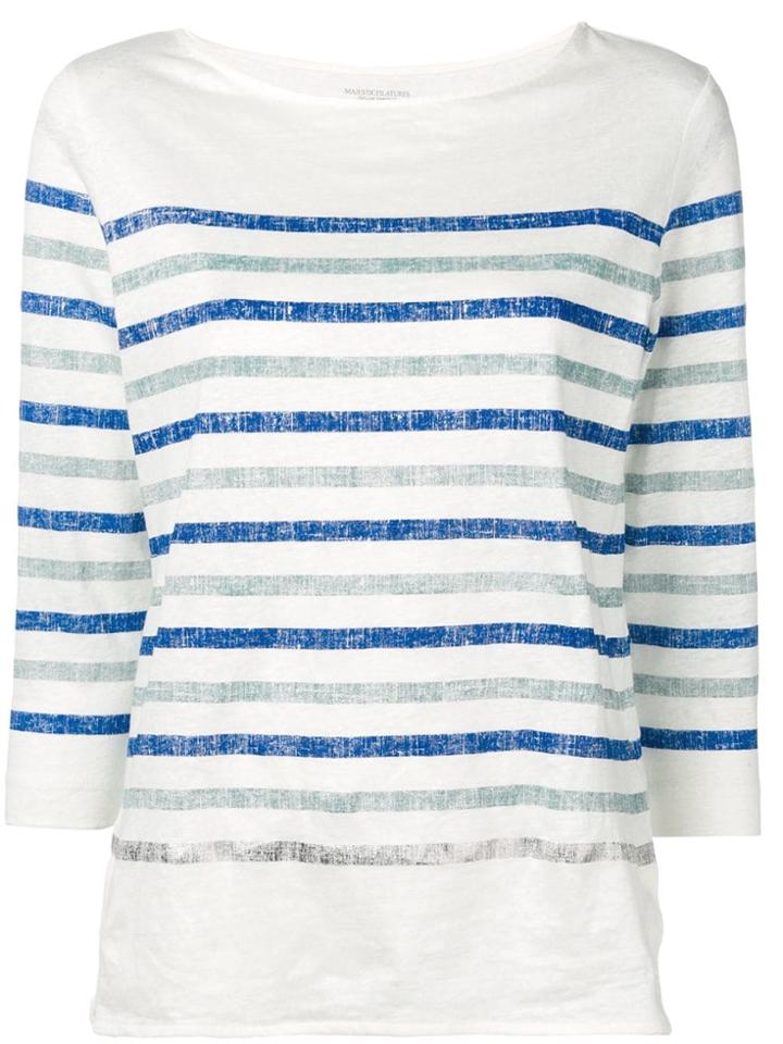 Majestic Filatures Blue Striped Top - White