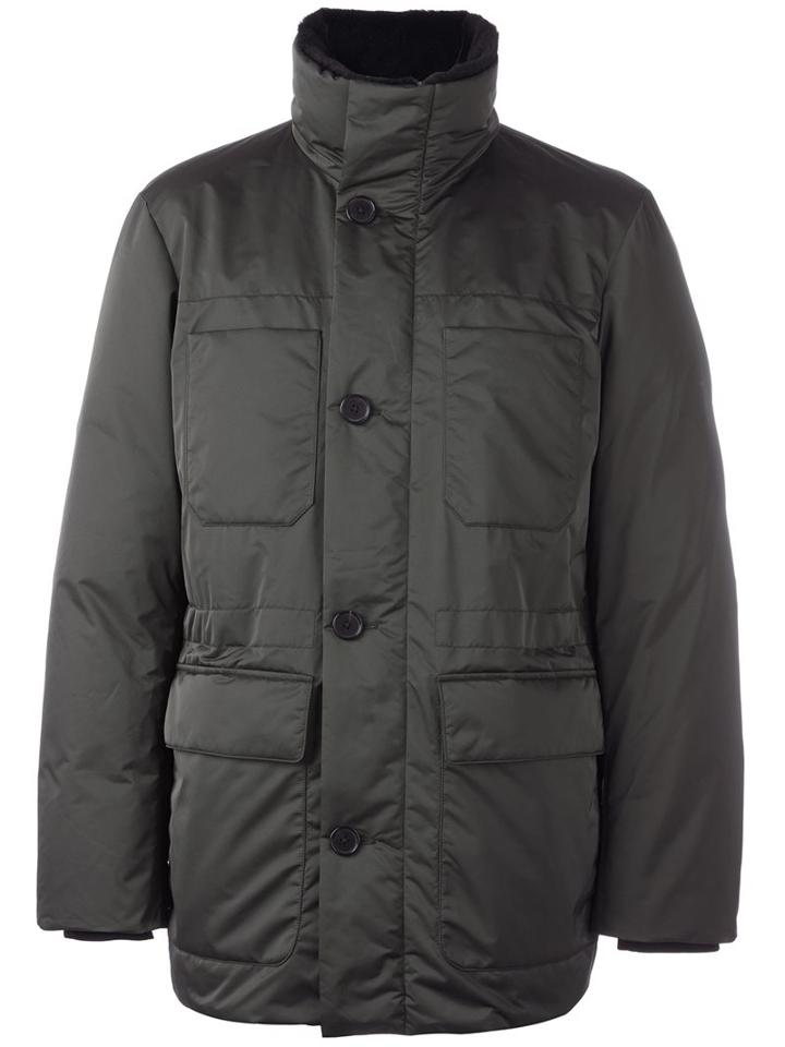 Jil Sander Front Pocket Down Jacket, Men's, Size: 52, Green, Cotton/feather Down/polyester/alpaca