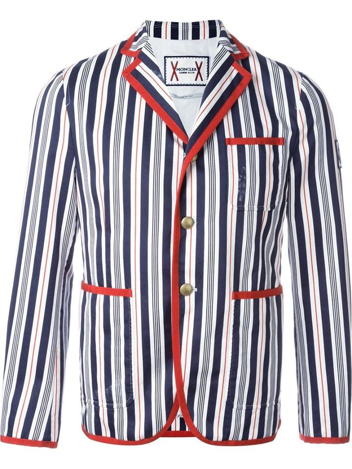 Moncler Gamme Bleu Striped Blazer, Men's, Size: 2, White, Cotton/polyester