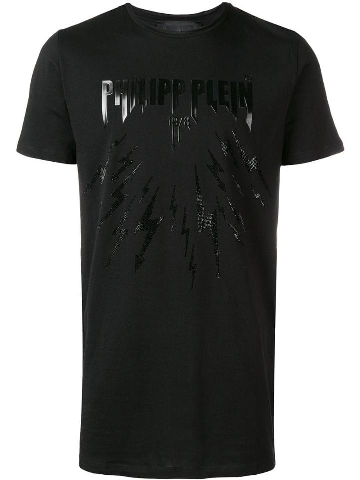Philipp Plein Embellished Thunder Bolt Print T-shirt - Black
