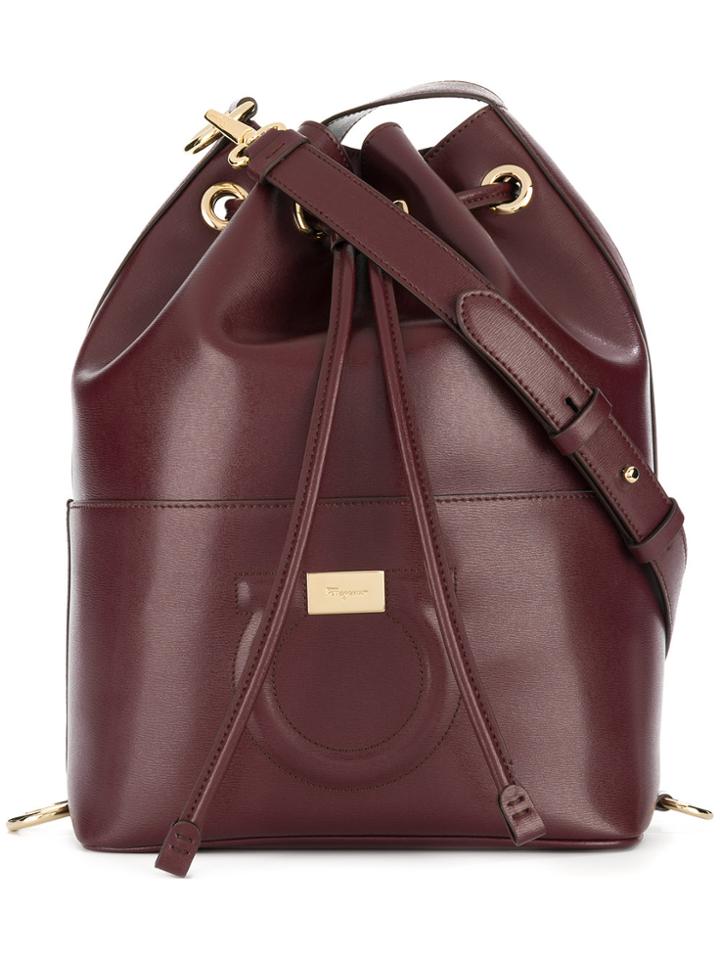 Salvatore Ferragamo Gancio Embossed Bucket Bag - Red