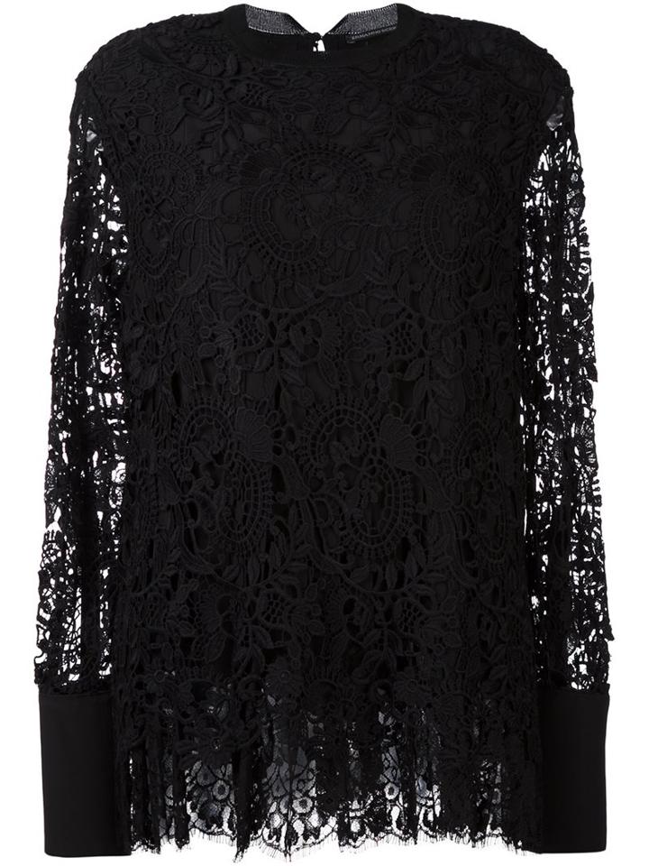 Ermanno Scervino Lace Flared Blouse, Women's, Size: 44, Black, Silk/cotton/polyamide/polyester